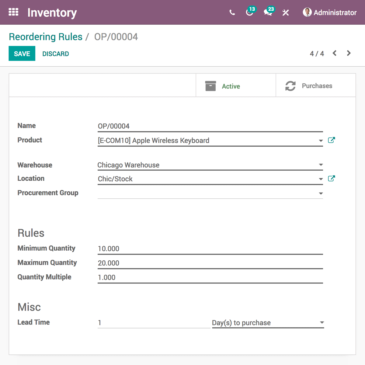 odoo inventory management software